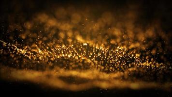 Abstract golden yellow glowing particle burning with fire effect in outer space background. 3D illustration render photo