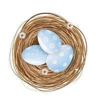 Easter Design Element Nest with Blue Colored Eggs. Vector Illustration