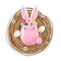 Happy Easter Cute Egg Rabbit Ears in bird nest. Vector Illustration