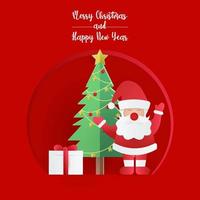 christmas greeting card or invitation with santa claus on red background vector