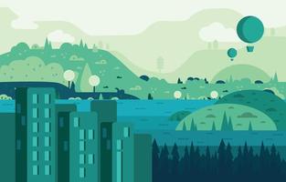 City with Forest and River View Background vector