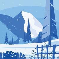 Snowy Winter Forest Tree with Mountain Background vector