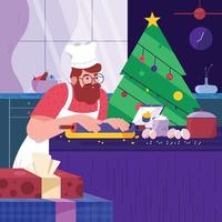 Man Cook a Cake for Christmas Celebration vector
