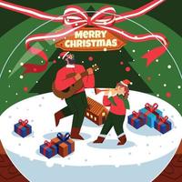 Father and Daughter Play Music on Christmas Concept vector