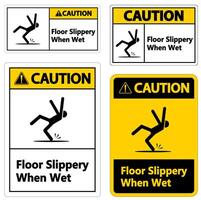 Warning Slippery When Wet Sign on white background vector