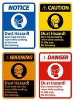 Warning No Smoking Sign Dust Hazard Dust Mask Must Be Worn While Working In This Area vector