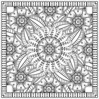 Outline square flower pattern in mehndi style for coloring book page vector