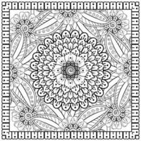 Outline square flower pattern in mehndi style for coloring book page vector