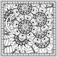 Outline square flower pattern in mehndi style for coloring book page vector