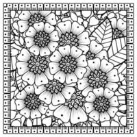 Outline square flower pattern in mehndi style for coloring book page vector