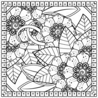 Outline square flower pattern in mehndi style for coloring book page vector