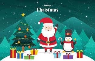 Santa Claus and Penguin with Christmas Gifts vector