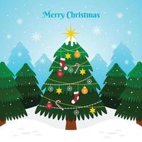 Merry Christmas by Tree Background vector