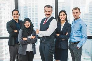 Portrait of business people group having confident in successful job photo