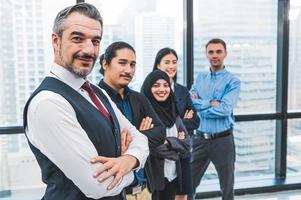 Portrait of business people group having confident in successful job photo