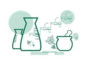 Glucomannan molecular structure formula and laboratory equipment. It is found in Konjac as an extract or a drug that can be used in medicine. vector