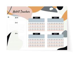 Habit tracker for 4 habits, with blank space for notes and goals. Vector graphics, design template for time managements, design element for organizers and calendars