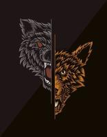 illustration angry wolf head two style vector