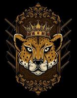 illustration cheetah king with vintage ornament style vector