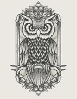 illustration vintage owl bird monochrome style vector