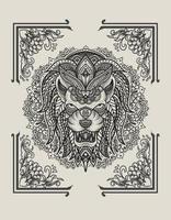 Ilustración león adorno mandala vintage vector