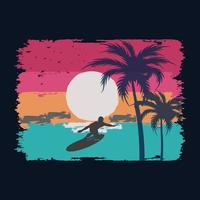 lema de playa estilo surf y palma de verano. diseño para estampado de camiseta vector gratuito