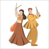 Navratri-dandia night, colorful illustration of Dandia playing couples vector