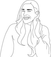 Coloring page - hand drawn outline drawing of happy women on white background. vector