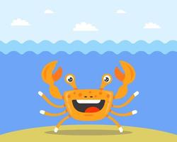 cangrejo naranja alegre bajo el agua del mar. Ilustración de vector de personaje plano
