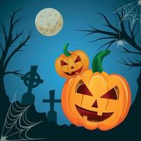 Realistic holiday pumpkins on halloween moon background - Vector