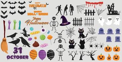Big colored set with elements for the holiday Halloween - Vector