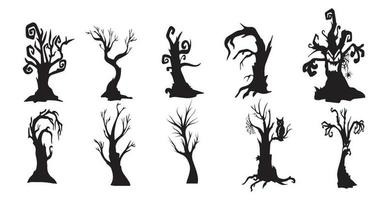 Collection of 10 gloomy halloween trees on white background - Vector