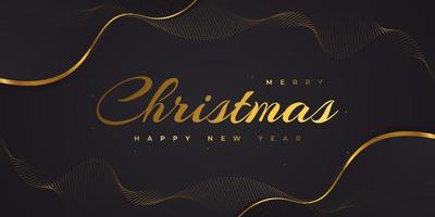 feliz navidad y próspero año nuevo pancarta o póster. elegante tarjeta de felicitación navideña en negro y dorado vector