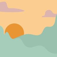 imagen simple plana de una puesta de sol soleada en las montañas. minimalismo. amanecer con el telón de fondo de montañas verdes en colores pastel.