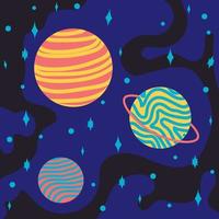 Simple flat illustration of outer space with planets. Bright cartoon picture. vector