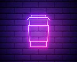 coffee, cappuccino, drink neon icon. Simple thin line, outline vector of Food icons for UI and UX, website or mobile application on dark brick wall.