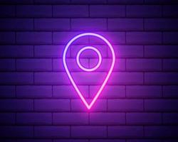 pin neon style icon. Simple thin line, outline vector of web icons for ui and ux, website or mobile application isolated on brick wall.