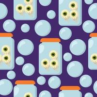 Seamless pattern with jars with eyes and bubbles on a purple background vector