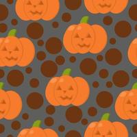 seamless pattern of orange pumpkins for halloween and brown spots on gray background vector