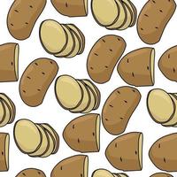 Potatoes seamless pattern, whole root vegetable and slices against white background vector