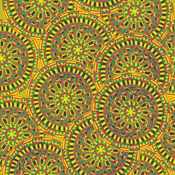 patrón sin fisuras de mandalas abstractos brillantes, fondo denso de mandalas de cuatro colores vector