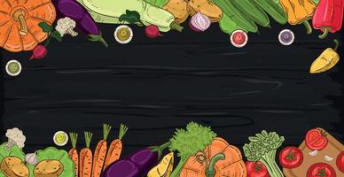 Varias verduras realistas sobre fondo de madera - vector