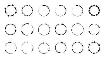 rounded arrows collection, black outline, recycle. vector