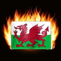 Concept Wales flag on fire background. Country emblem. Vector Illustration