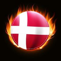 Denmark flag on fire background. Country emblem. Vector Illustration