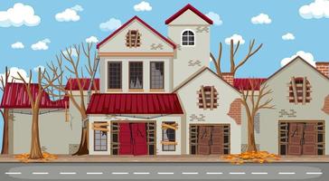 Abandon empty rutal town with old broken house background vector