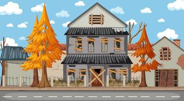 Abandon empty rutal town with old broken house background vector