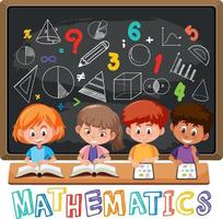 niños que aprenden matemáticas con símbolo e icono de matemáticas vector