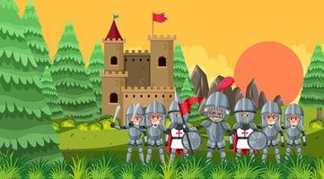 Knights protecting the castle vector