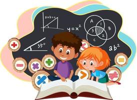 niños que aprenden matemáticas con símbolo e icono de matemáticas vector